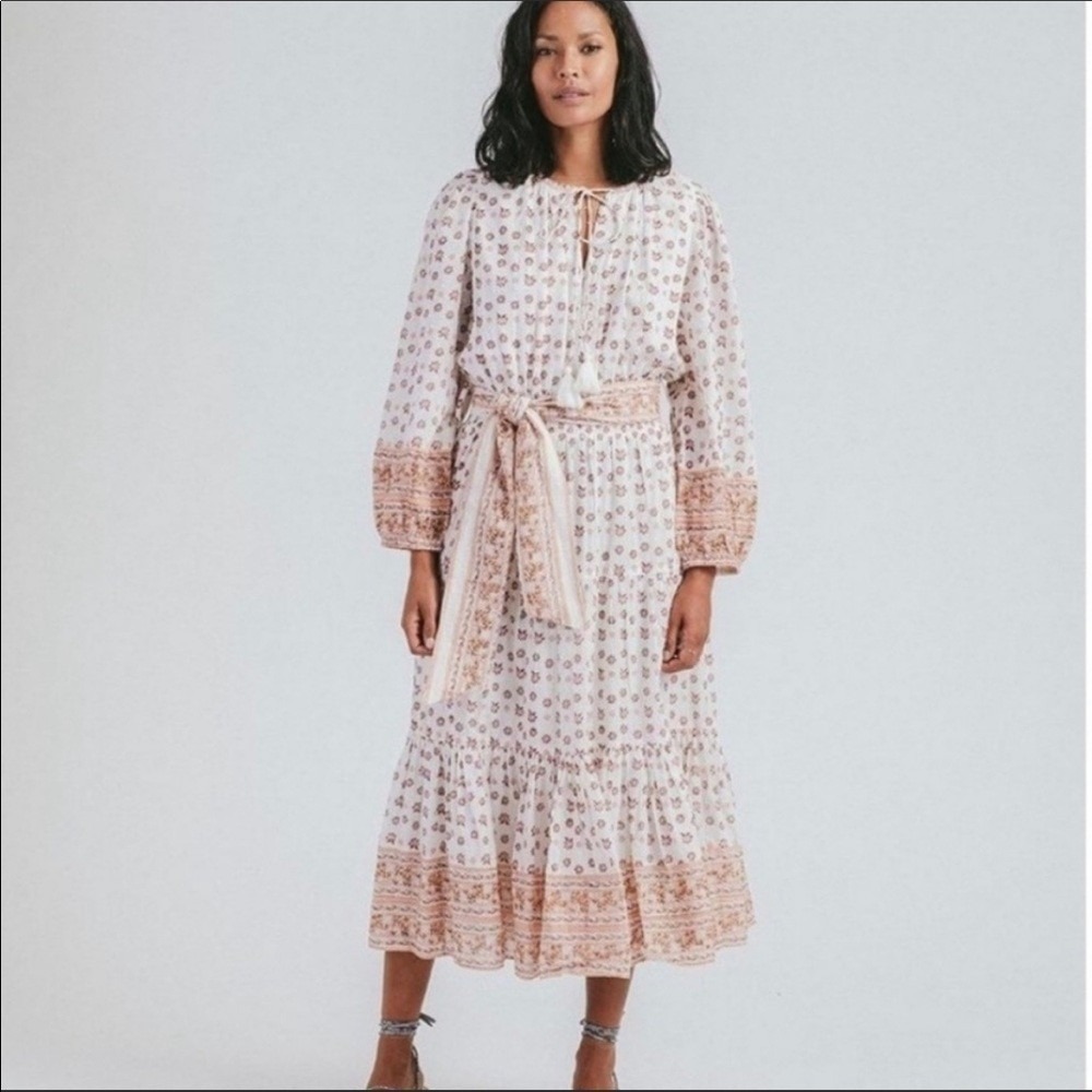 NEW Tuckernuck Cleobella Blakely Floral Peasant Midi Dress‎ Belt Sz XS Handmade